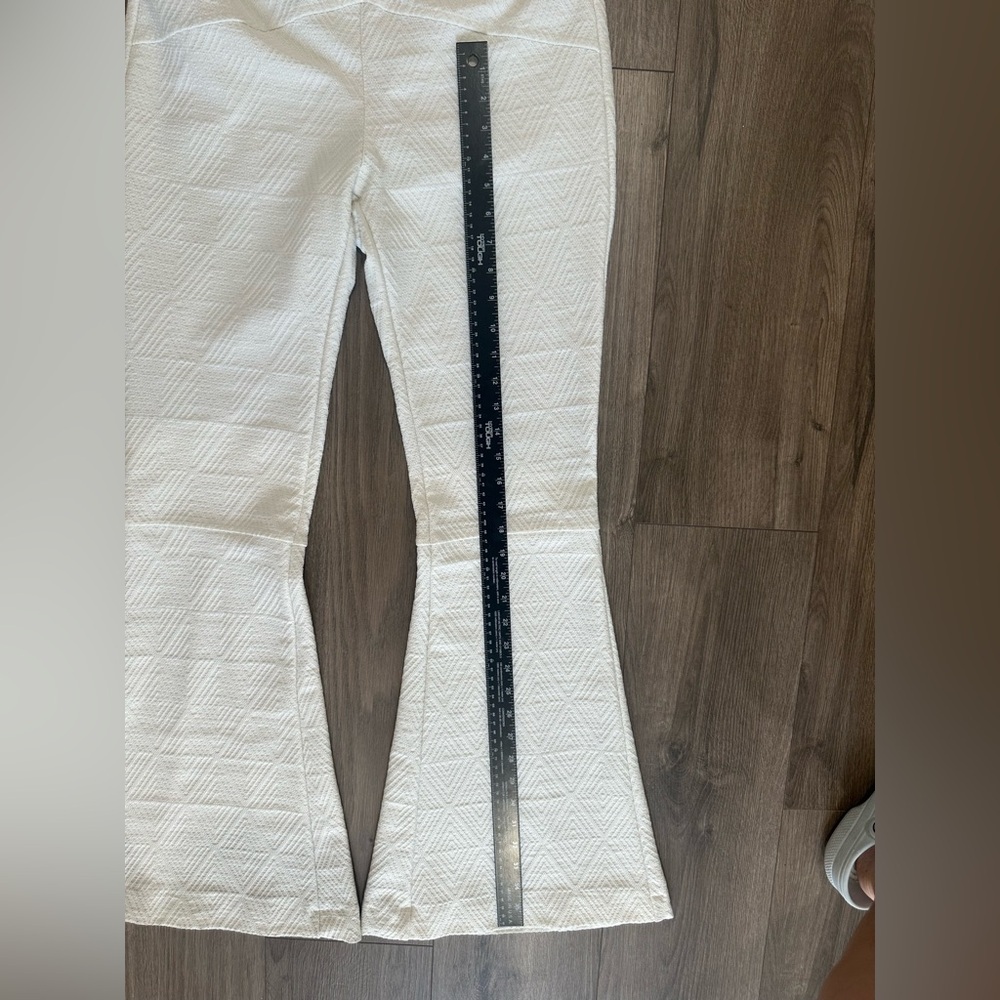 White Textured Boot-Cut Bell Bottom Flare Pants with Subtle Pattern - Picture 10 of 15
